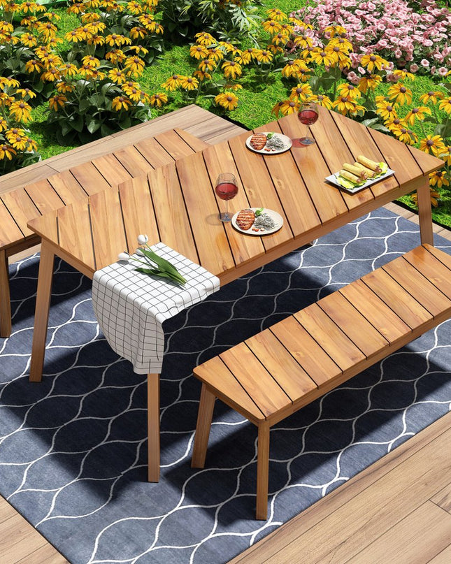 Three Piece Natural Solid Wood Outdoor Patio Set With Table