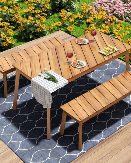 Three Piece Natural Solid Wood Outdoor Patio Set With Table