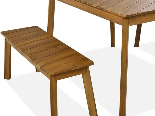 Three Piece Natural Solid Wood Outdoor Patio Set With Table