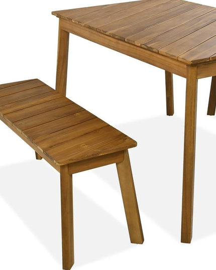 Three Piece Natural Solid Wood Outdoor Patio Set With Table