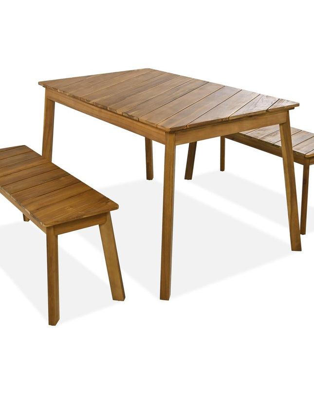 Three Piece Natural Solid Wood Outdoor Patio Set With Table