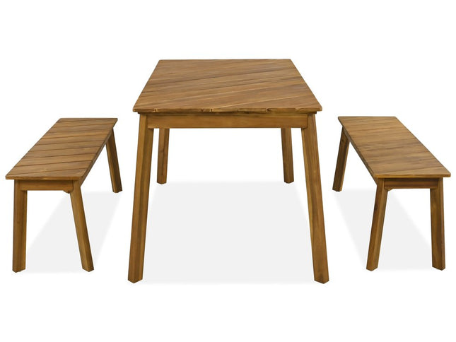 Three Piece Natural Solid Wood Outdoor Patio Set With Table