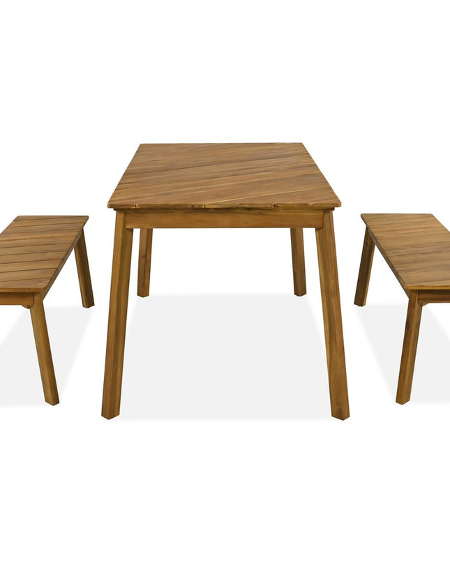 Three Piece Natural Solid Wood Outdoor Patio Set With Table