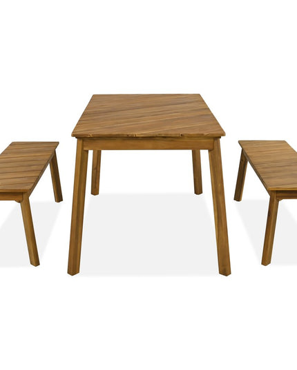 Three Piece Natural Solid Wood Outdoor Patio Set With Table