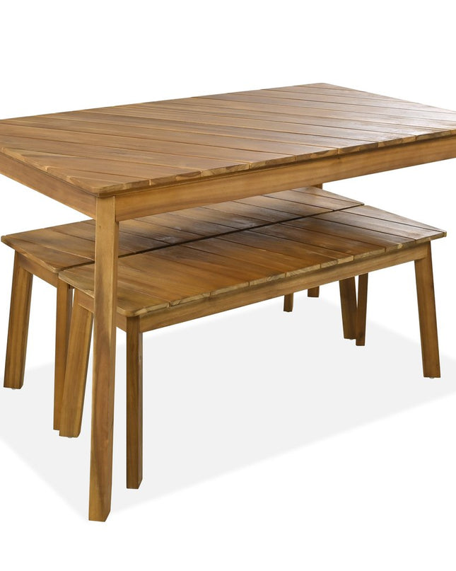 Three Piece Natural Solid Wood Outdoor Patio Set With Table