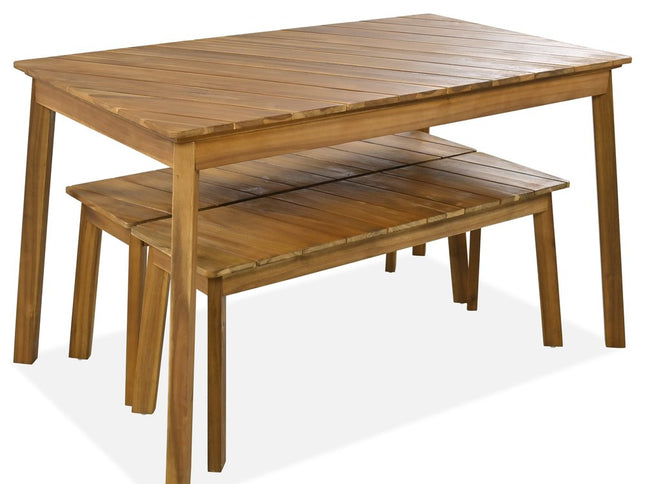 Three Piece Natural Solid Wood Outdoor Patio Set With Table