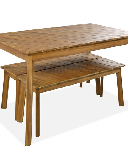 Three Piece Natural Solid Wood Outdoor Patio Set With Table