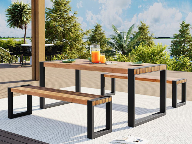 Three Piece Natural Solid Wood Outdoor Patio Set With Table