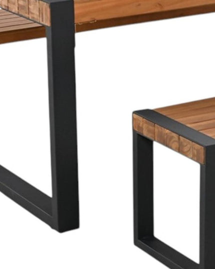 Three Piece Natural Solid Wood Outdoor Patio Set With Table