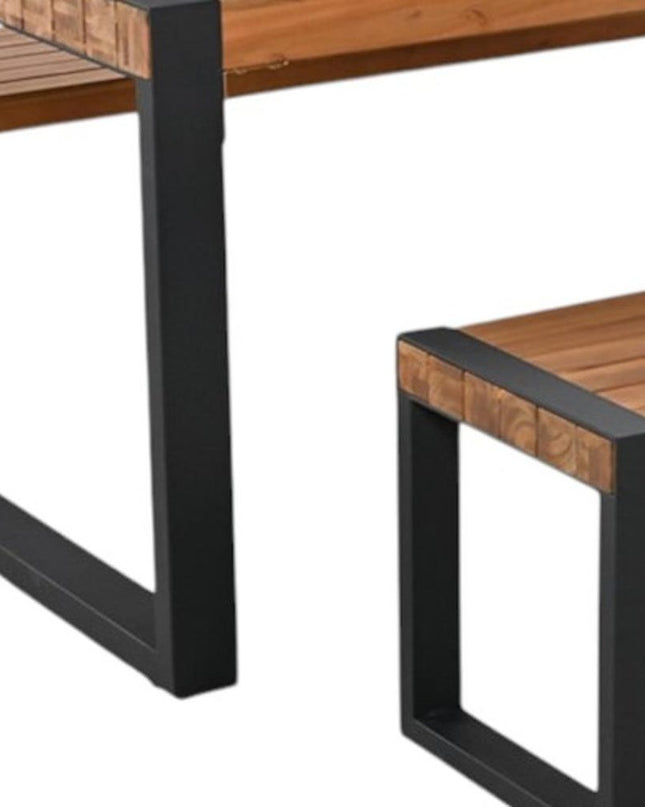 Three Piece Natural Solid Wood Outdoor Patio Set With Table