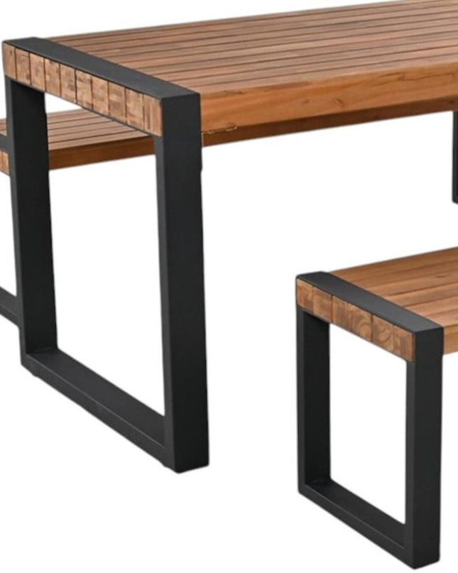 Three Piece Natural Solid Wood Outdoor Patio Set With Table