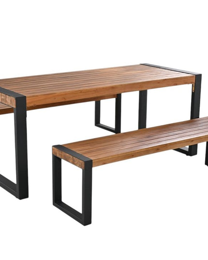 Three Piece Natural Solid Wood Outdoor Patio Set With Table