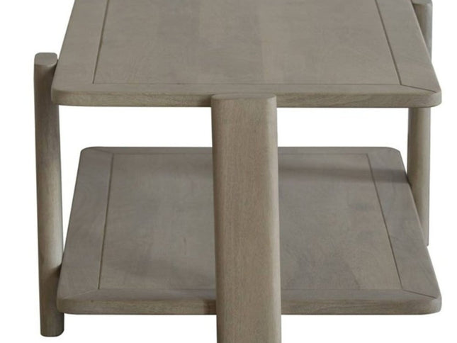 45" Natural Solid Wood Distressed Coffee Table With Shelf