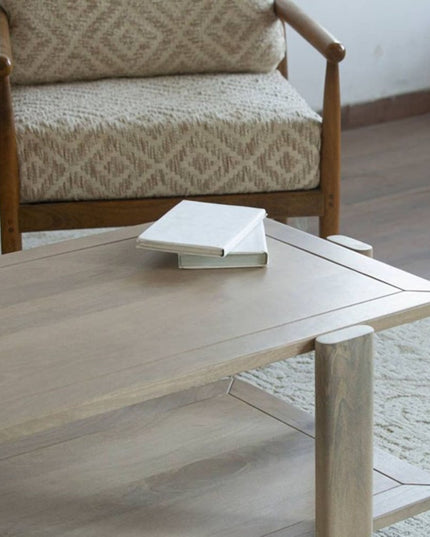 45" Natural Solid Wood Distressed Coffee Table With Shelf