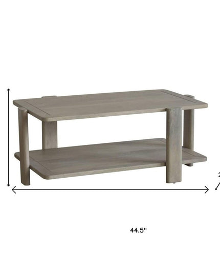 45" Natural Solid Wood Distressed Coffee Table With Shelf
