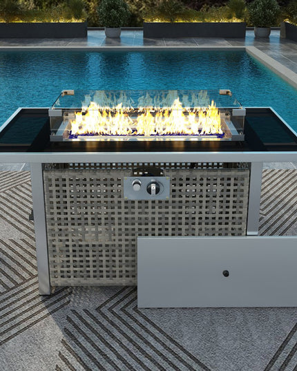60000 BTU 45" Gray And Black Steel And Wicker Propane Fire Pit Table With Cover