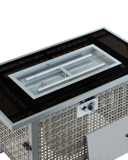 60000 BTU 45" Gray And Black Steel And Wicker Propane Fire Pit Table With Cover