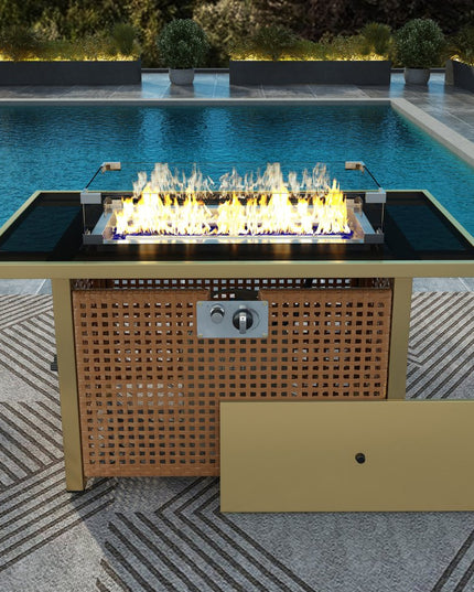 60000 BTU 43" Natural And Black Steel And Wicker Propane Fire Pit Table With Cover