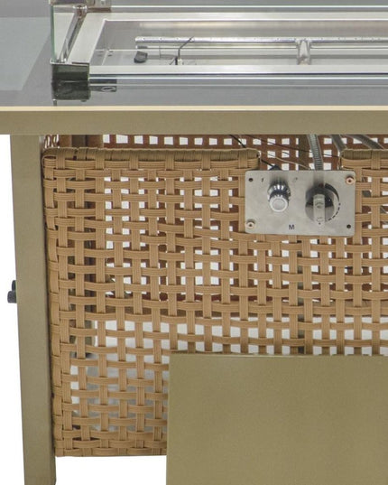 60000 BTU 43" Natural And Black Steel And Wicker Propane Fire Pit Table With Cover