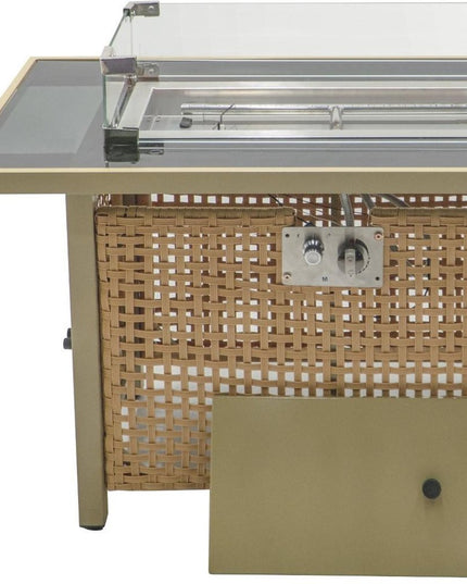 60000 BTU 43" Natural And Black Steel And Wicker Propane Fire Pit Table With Cover