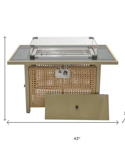 60000 BTU 43" Natural And Black Steel And Wicker Propane Fire Pit Table With Cover