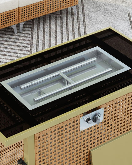 60000 BTU 43" Natural And Black Steel And Wicker Propane Fire Pit Table With Cover