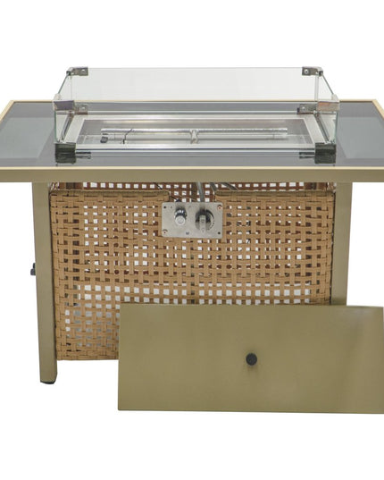 60000 BTU 43" Natural And Black Steel And Wicker Propane Fire Pit Table With Cover