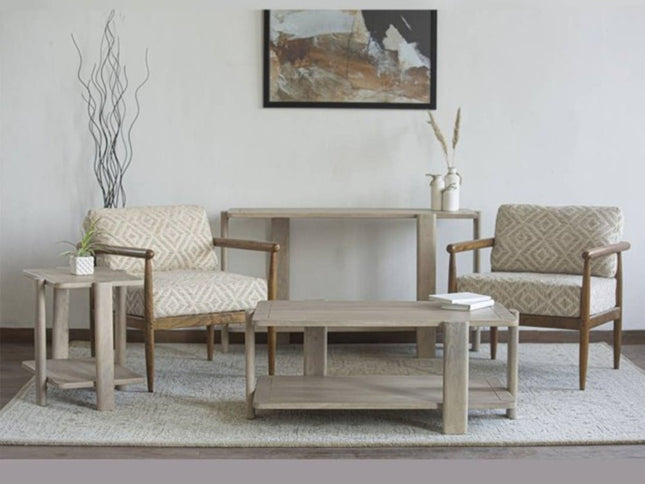 54" Natural Solid Wood Distressed Console Table With Shelf