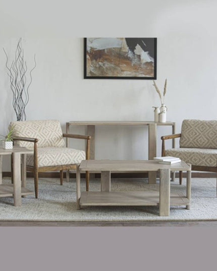 22" Natural Distressed Solid Wood End Table With Shelf