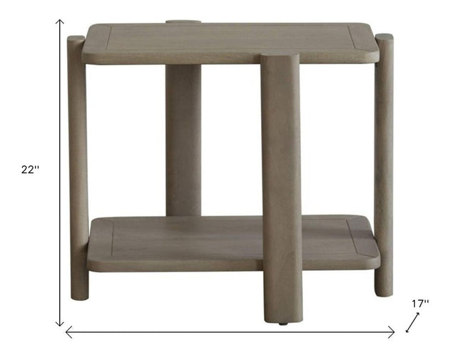 22" Natural Distressed Solid Wood End Table With Shelf