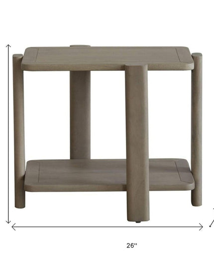 22" Natural Distressed Solid Wood End Table With Shelf