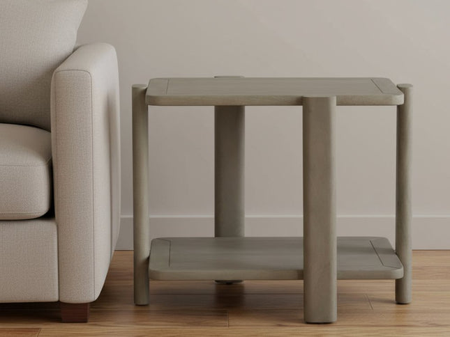 22" Natural Distressed Solid Wood End Table With Shelf