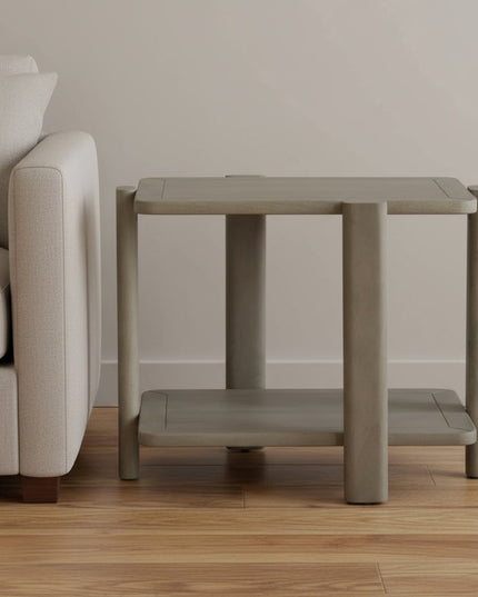 22" Natural Distressed Solid Wood End Table With Shelf