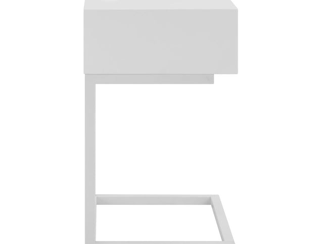 25" White and Natural Wood and Steel End Table With Drawer And USB Port