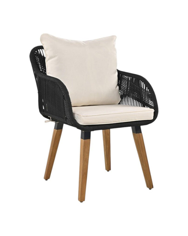 Five Piece Black and Beige Wicker Upholstered Cushions Two Person Seating Group With Table