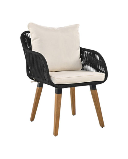 Five Piece Black and Beige Wicker Upholstered Cushions Two Person Seating Group With Table