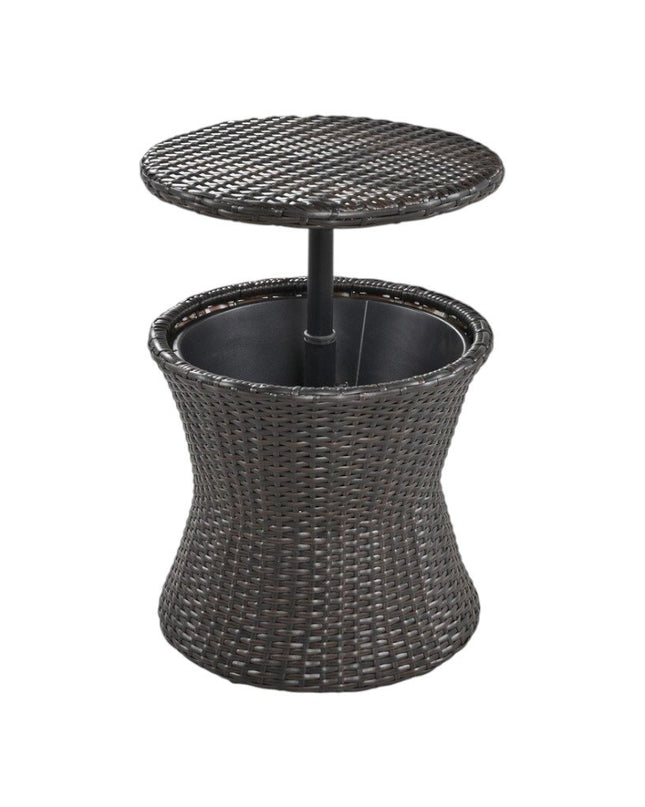 Five Piece Black and Beige Wicker Upholstered Cushions Two Person Seating Group With Table