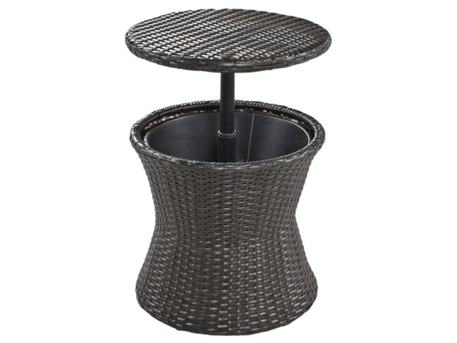 Five Piece Black and Beige Wicker Upholstered Cushions Two Person Seating Group With Table