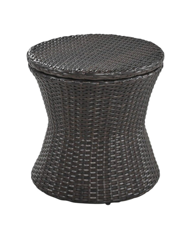 Five Piece Black and Beige Wicker Upholstered Cushions Two Person Seating Group With Table