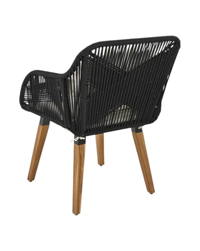 Five Piece Black and Beige Wicker Upholstered Cushions Two Person Seating Group With Table