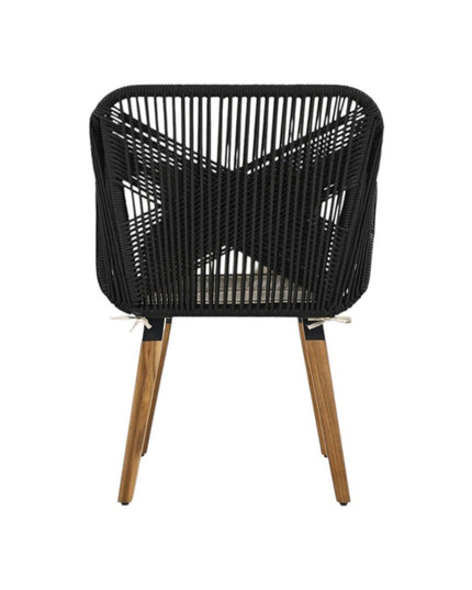 Five Piece Black and Beige Wicker Upholstered Cushions Two Person Seating Group With Table