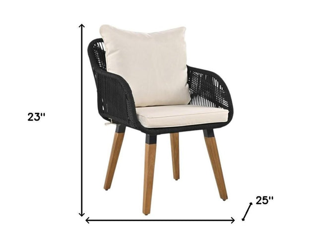 Five Piece Black and Beige Wicker Upholstered Cushions Two Person Seating Group With Table