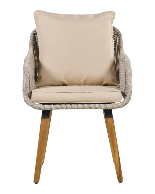 Five Piece Light Gray and Tan Wicker Upholstered Cushions Two Person Seating Group With Table