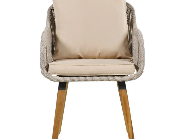 Five Piece Light Gray and Tan Wicker Upholstered Cushions Two Person Seating Group With Table