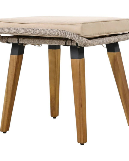 Five Piece Light Gray and Tan Wicker Upholstered Cushions Two Person Seating Group With Table