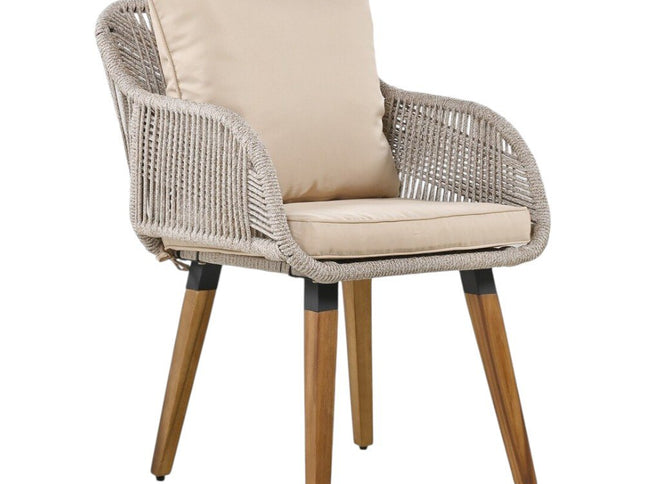 Five Piece Light Gray and Tan Wicker Upholstered Cushions Two Person Seating Group With Table