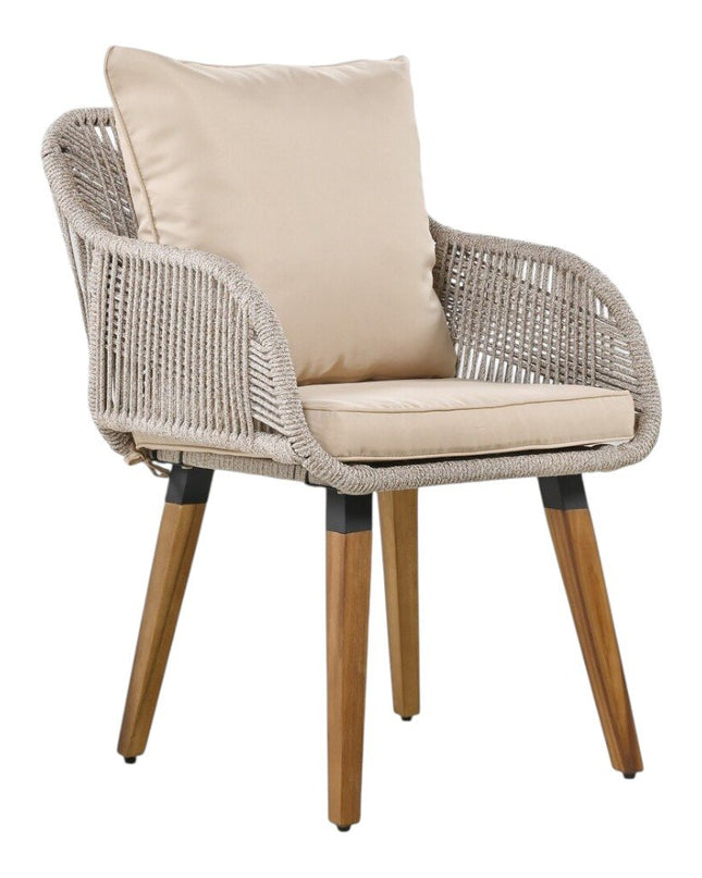 Five Piece Light Gray and Tan Wicker Upholstered Cushions Two Person Seating Group With Table