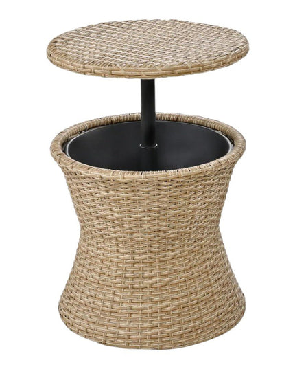 Five Piece Light Gray and Tan Wicker Upholstered Cushions Two Person Seating Group With Table