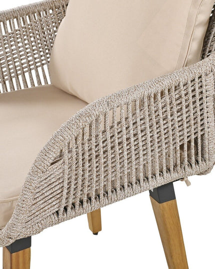 Five Piece Light Gray and Tan Wicker Upholstered Cushions Two Person Seating Group With Table