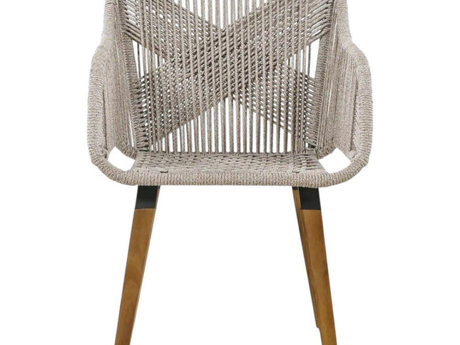 Five Piece Light Gray and Tan Wicker Upholstered Cushions Two Person Seating Group With Table